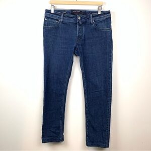 Jacob Cohen Jeans Mens Sz 34 Blue Straight Luxury Denim Italy Button Fly